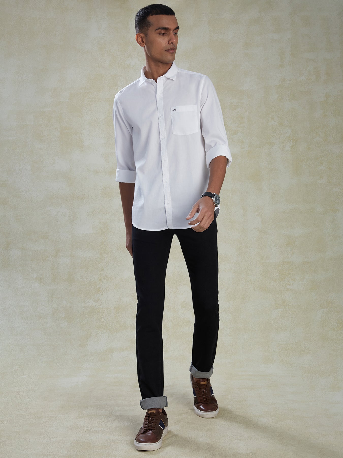 100% Cotton White Dobby Slim Fit Full Sleeve Casual Shirt