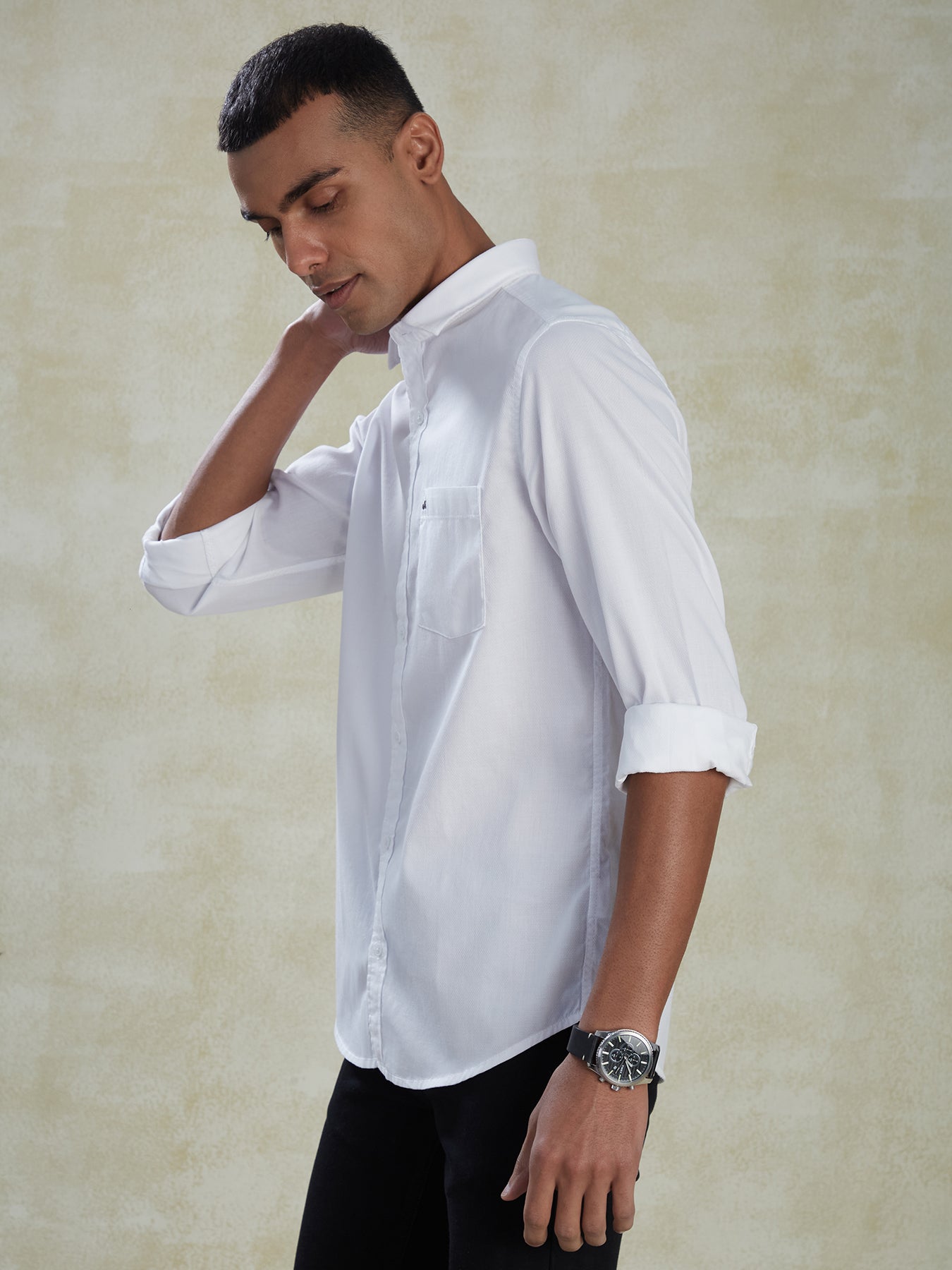 100% Cotton White Dobby Slim Fit Full Sleeve Casual Shirt