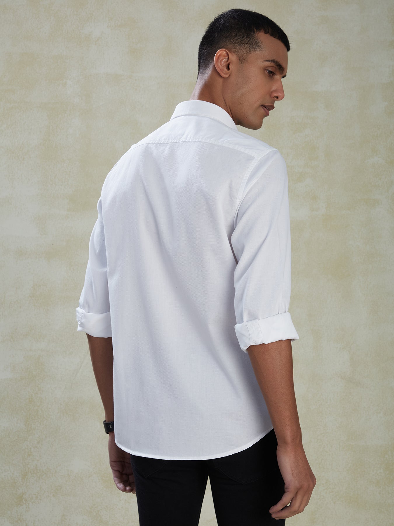 100% Cotton White Dobby Slim Fit Full Sleeve Casual Shirt