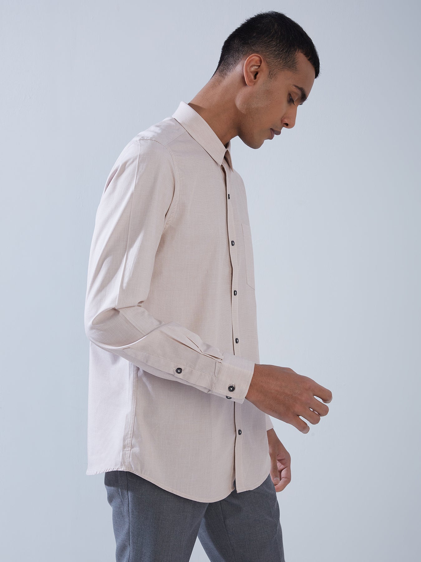 100% Cotton Beige SLIM FIT Full Sleeve Formal Mens Plain Shirt