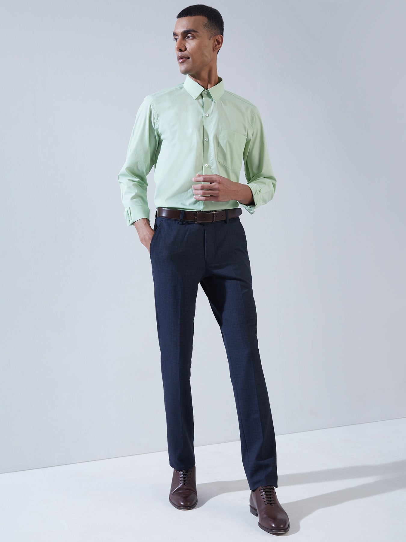 100% Cotton Pista Green SLIM FIT Full Sleeve Formal Mens Plain Shirt