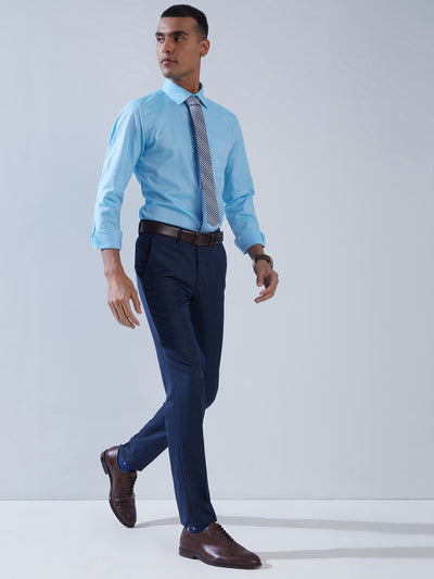 PV Blue Slim Fit Flat Front Formal Mens Trouser