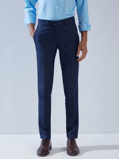PV Blue Slim Fit Flat Front Formal Mens Plain Trouser