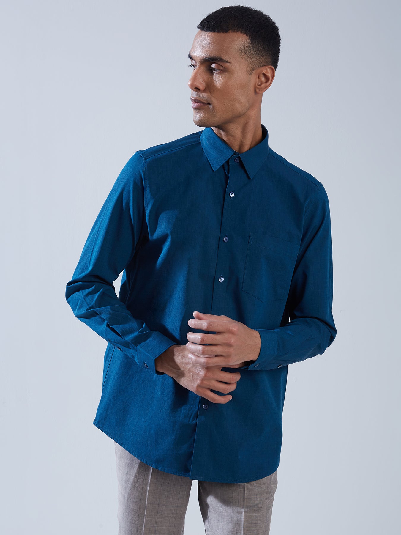 100% Cotton Teal Blue SLIM FIT Full Sleeve Formal Mens Shirts