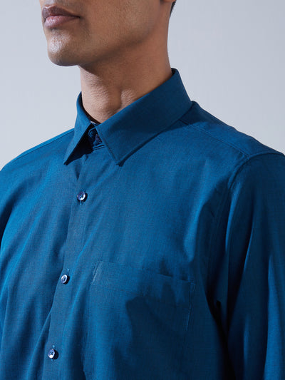 100% Cotton Teal Blue SLIM FIT Full Sleeve Formal Mens Plain Shirt
