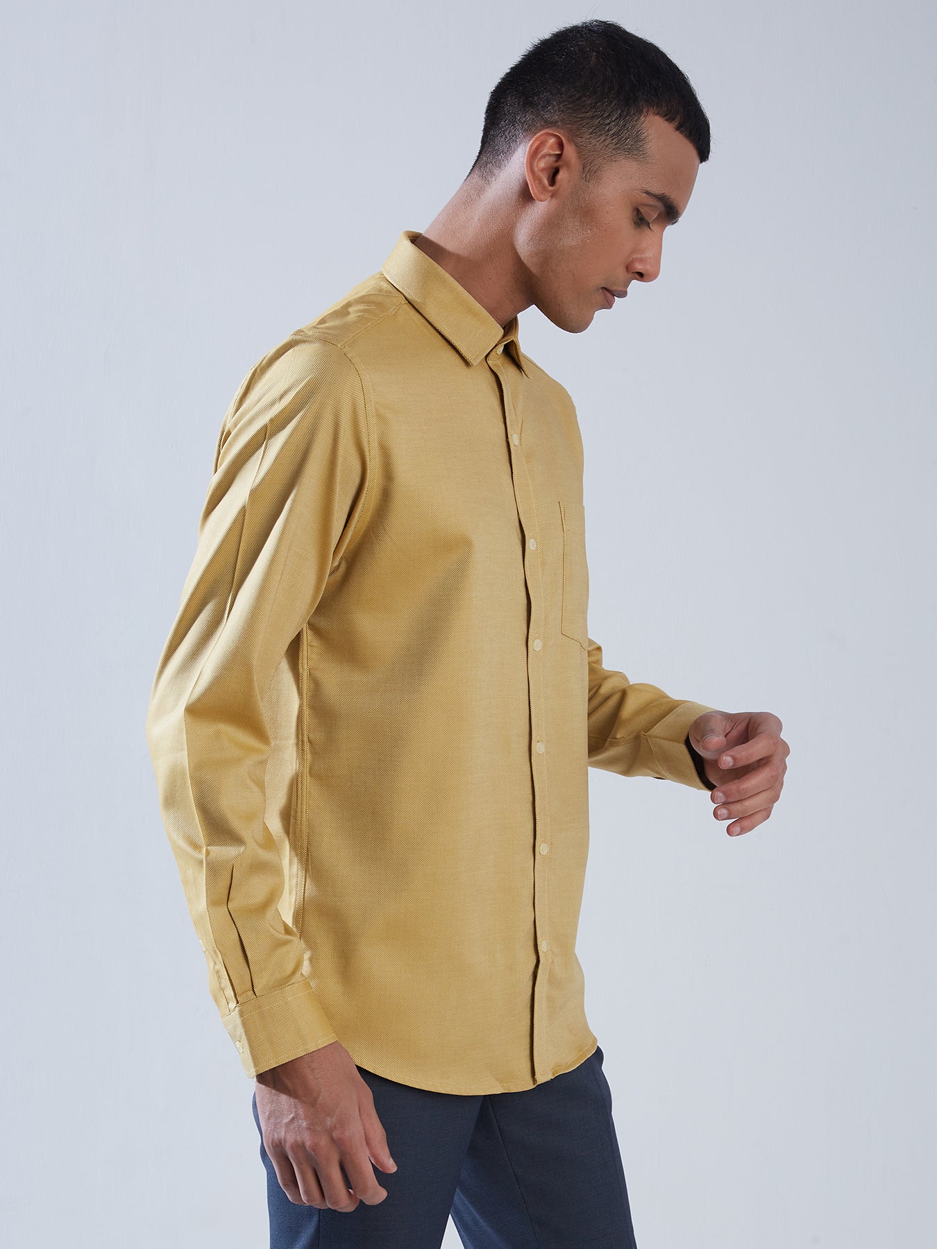 100% Cotton Yellow Slim Fit Full Sleeve Formal Mens Plain Shirt