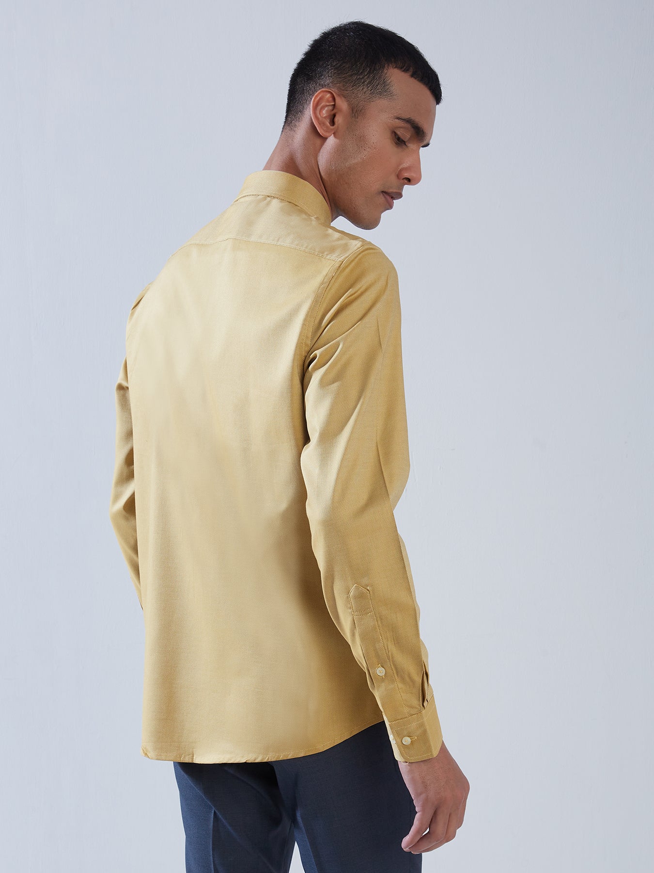 100% Cotton Yellow Slim Fit Full Sleeve Formal Mens Shirt
