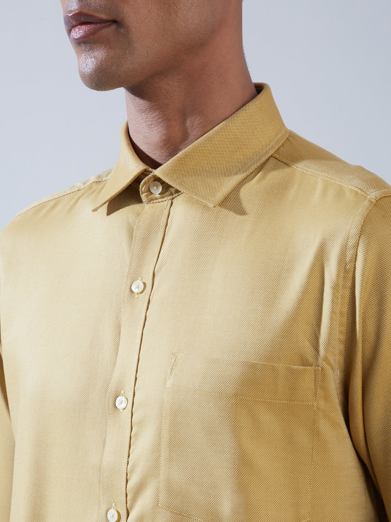 100% Cotton Yellow Slim Fit Full Sleeve Formal Mens Plain Shirt