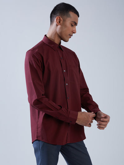 100% Cotton Maroon Plain Regular Fit Full Sleeve Formal Shirt