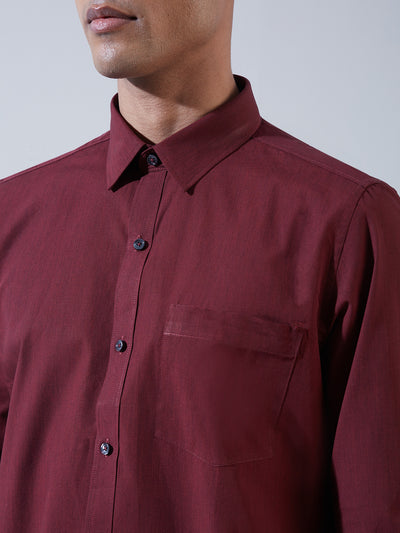100% Cotton Maroon Plain Regular Fit Full Sleeve Formal Shirt