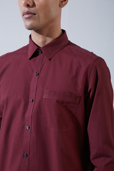 100% Cotton Maroon Plain Regular Fit Half Sleeve Formal Shirt