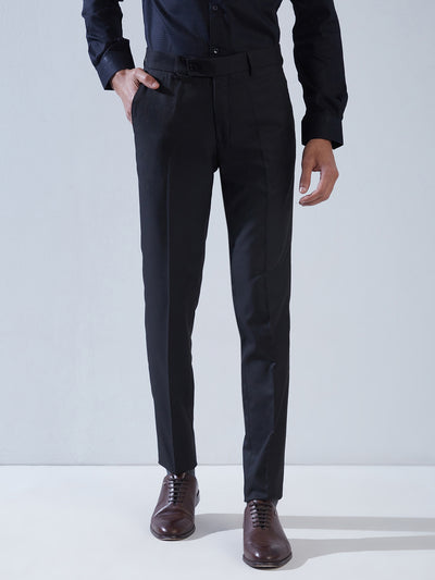 Pv Black Plain Slim Fit Flat Front Formal Trouser