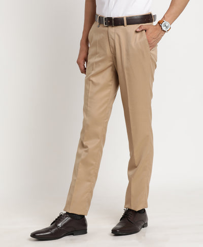 Khaki Checkered Slim Fit Flat Front Formal Trouser