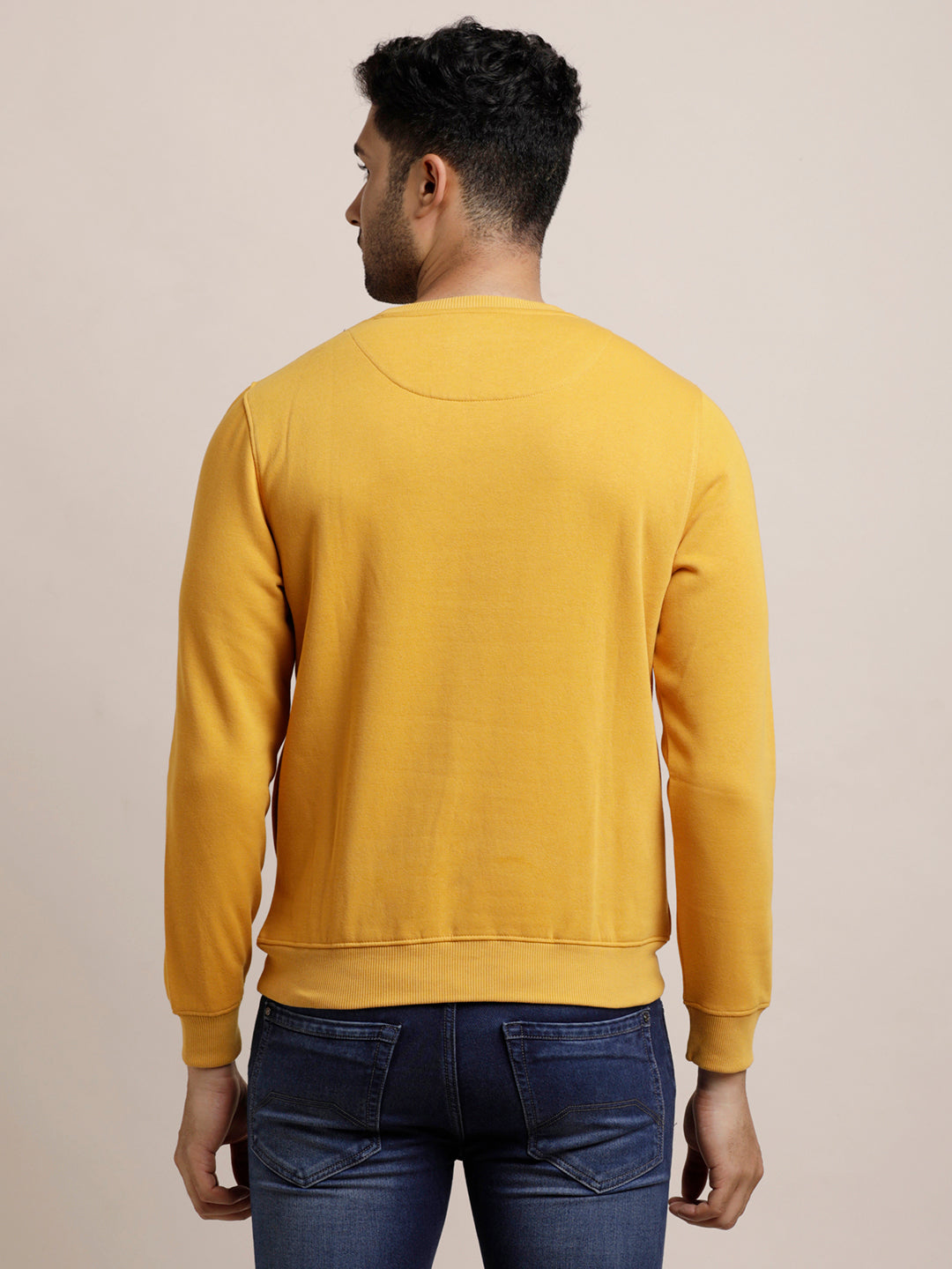 100% Cotton Yellow Plain Regular Fit Full Sleeve Casual Pullover