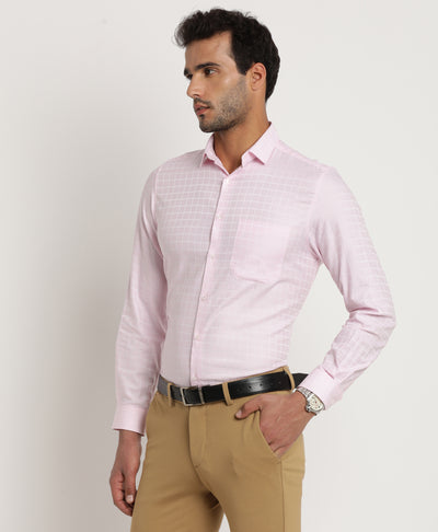 Giza Cotton Pink Checkered Regular Fit Full Sleeve Formal Shirt