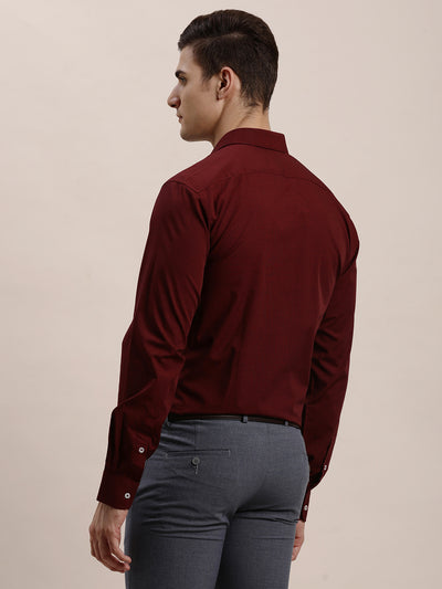 100% Cotton Maroon Plain Slim Fit Full Sleeve Formal Shirt