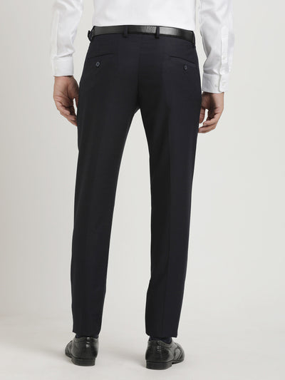 Navy Blue Checkered Ultra Slim Fit Flat Front Formal Trouser