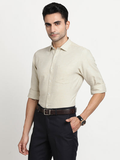 100% Cotton Beige Plain Slim Fit Full Sleeve Formal Shirt