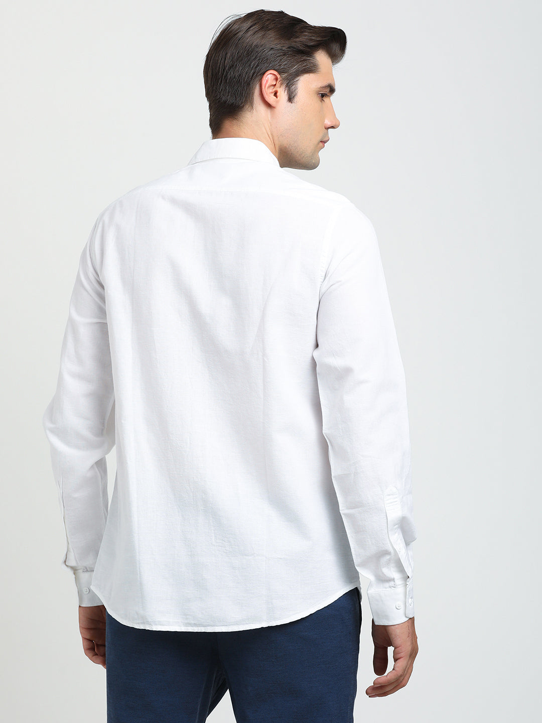 Cotton Linen White Plain Slim Fit Full Sleeve Casual Shirt