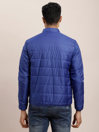 Nylon Solid Blue Zipper Windcheater Jacket