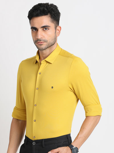 Cotton Yellow Printed Slim Fit Full Sleeve Casual Shirt