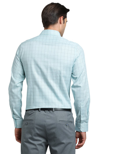 100% Cotton Blue Checkered Slim Fit Full Sleeve Formal Shirt