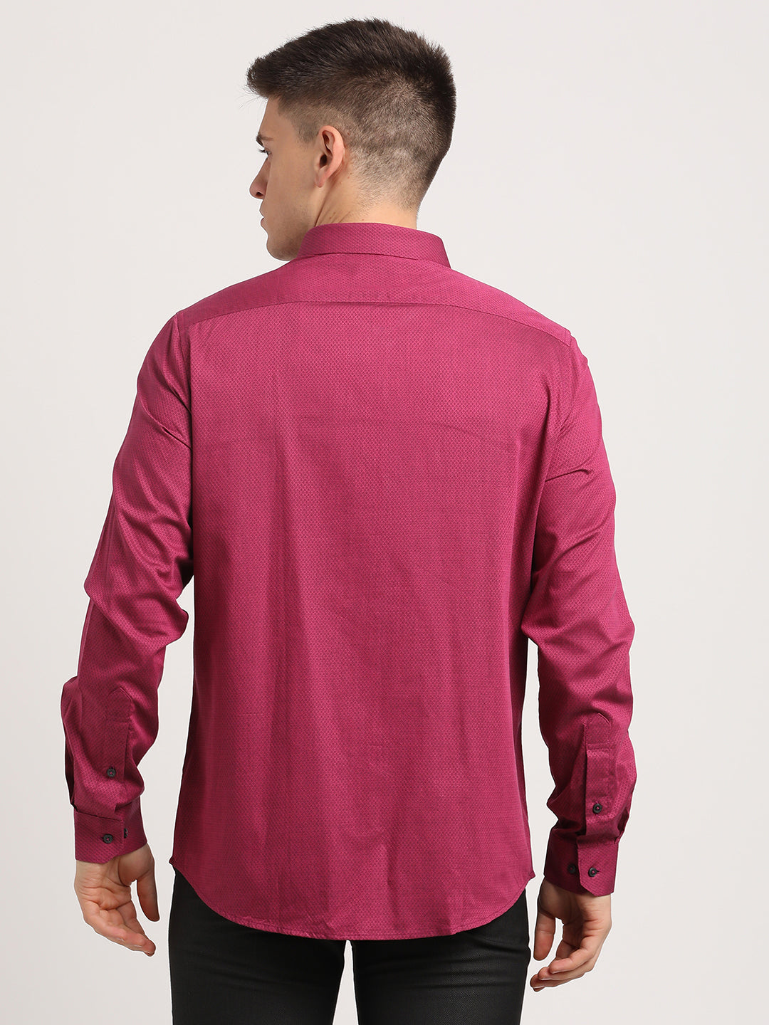 100% Cotton Maroon Dobby Slim Fit Full Sleeve Formal Shirt