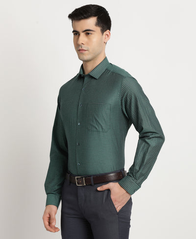 100% Cotton Green Checkered Slim Fit Full Sleeve Formal Shirt