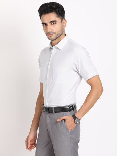 Giza Cotton White Striped Regular Fit Half Sleeve Formal Shirt