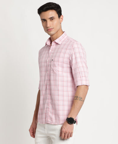 100% Cotton Pink Checkered Slim Fit Full Sleeve Casual Shirt