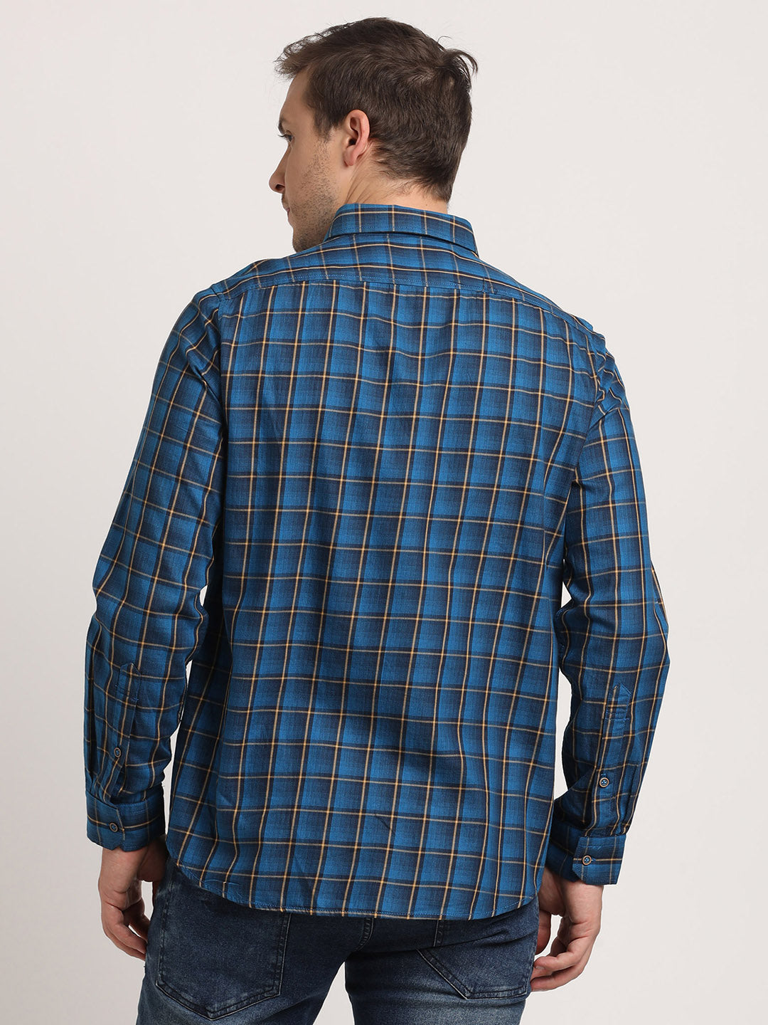 100% Cotton Blue Checkered Slim Fit Full Sleeve Casual Shirt