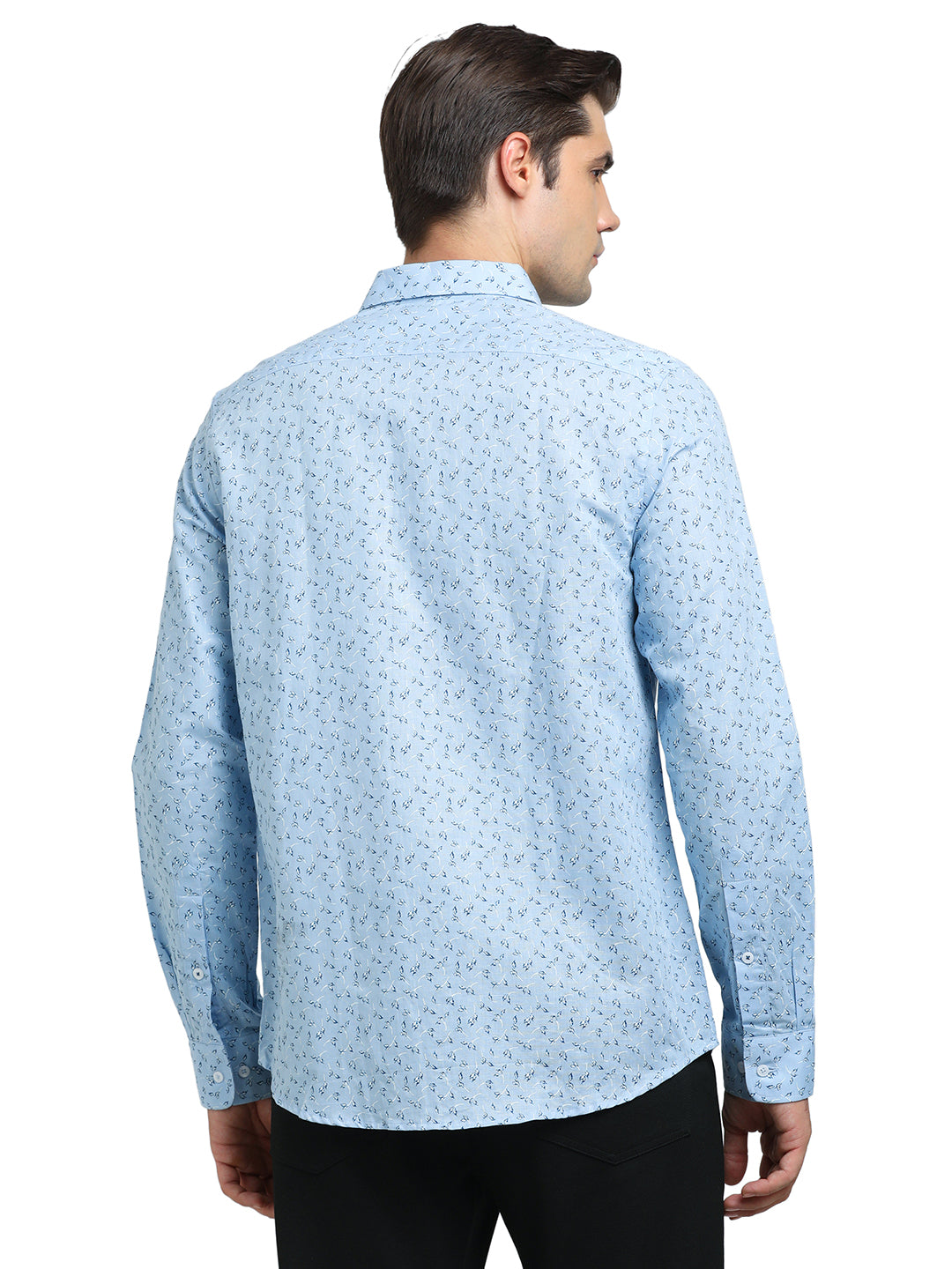 Cotton Linen Blue Printed Slim Fit Full Sleeve Formal Shirt