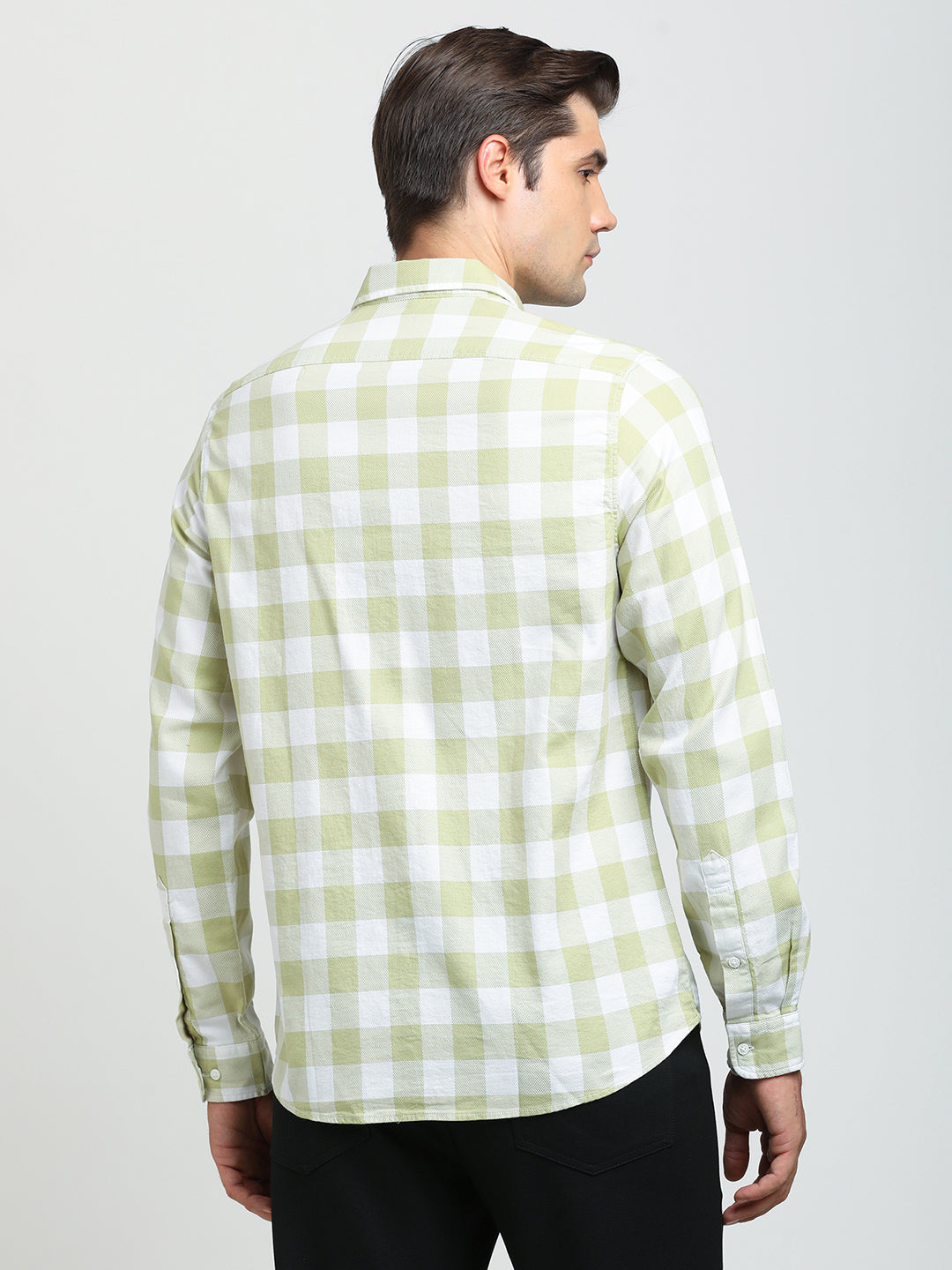 100% Cotton Pista Checkered Slim Fit Full Sleeve Casual Shirt