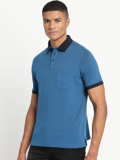 Turtle Men Cotton Blue Printed Polo Neck T-Shirts