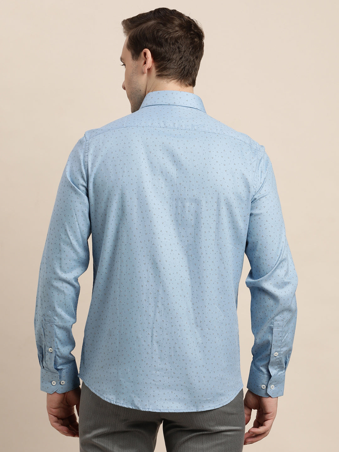 100% Cotton Light Blue Printed Slim Fit Full Sleeve Formal Shirt