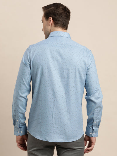 100% Cotton Light Blue Printed Slim Fit Full Sleeve Formal Shirt