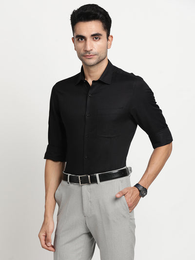 100% Cotton Black Dobby Slim Fit Full Sleeve Formal Shirt