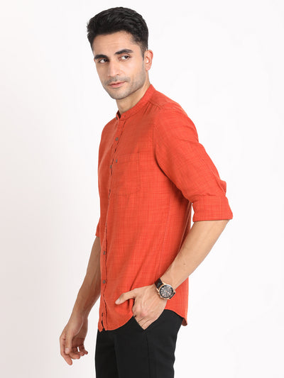 Cotton Lyocell Orange Plain Slim Fit Full Sleeve Casual Shirt