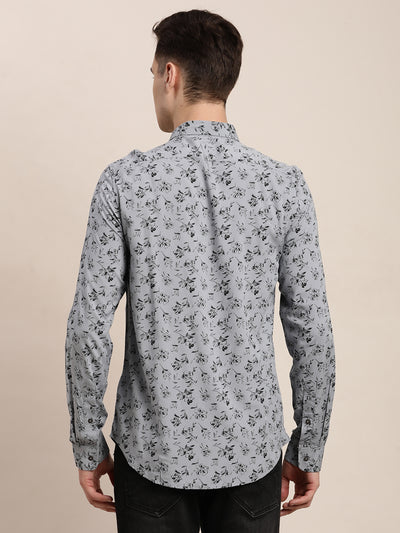 100% Viscose Grey Printed Slim Fit Full Sleeve Casual Shirt