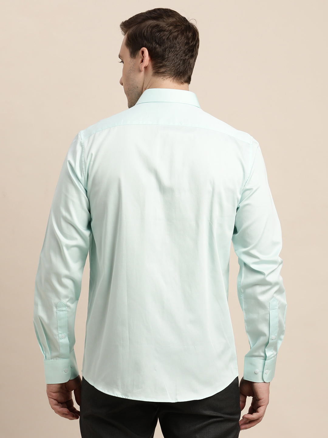 100% Cotton Light Green Plain Slim Fit Full Sleeve Formal Shirt