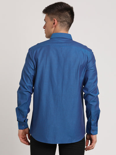 100% Cotton Blue Dobby Slim Fit Full Sleeve Formal Shirt