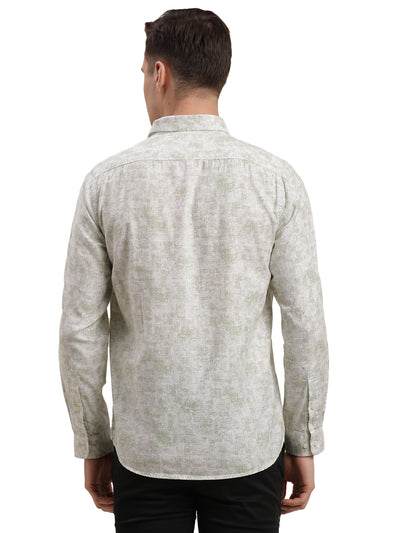 Cotton Tencel Grey Printed Slim Fit Full Sleeve Casual Shirt