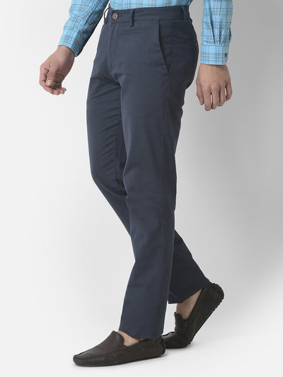 Cotton Stretch Blue Dobby Ultra Slim Fit Flat Front Casual Trouser