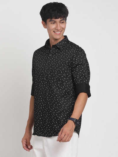 100% Cotton Black Printed Slim Fit Full Sleeve Formal Shirt