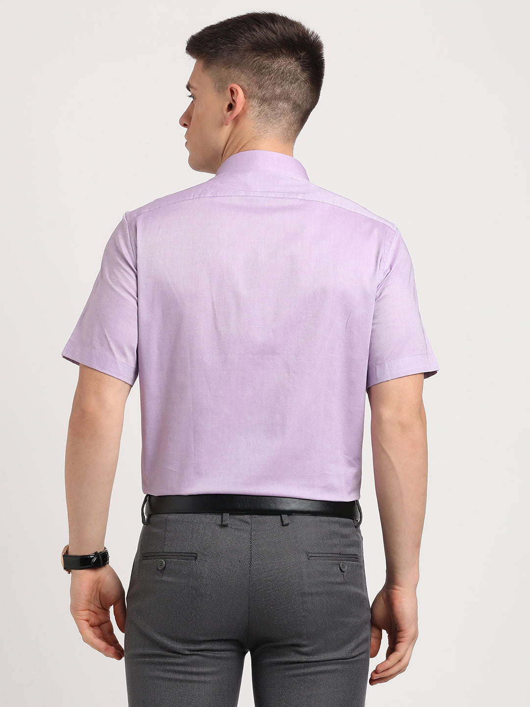 100% Cotton Purple Plain Slim Fit Half Sleeve Formal Shirt