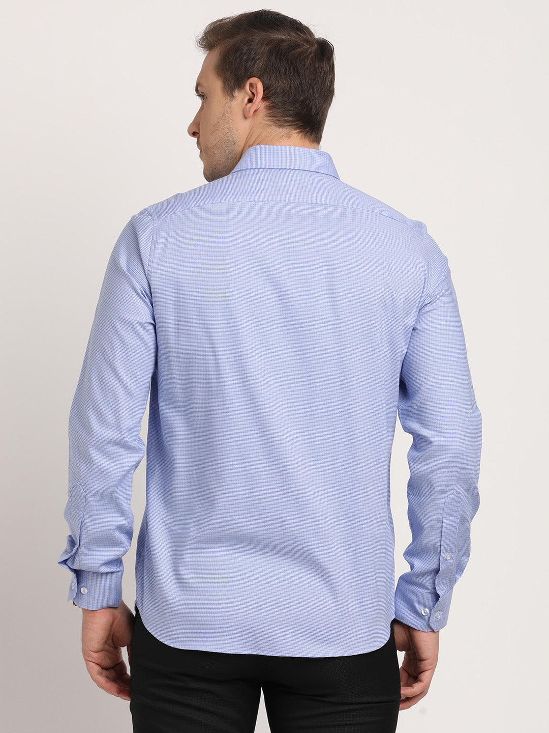 100% Cotton Blue Dobby Slim Fit Full Sleeve Formal Shirt