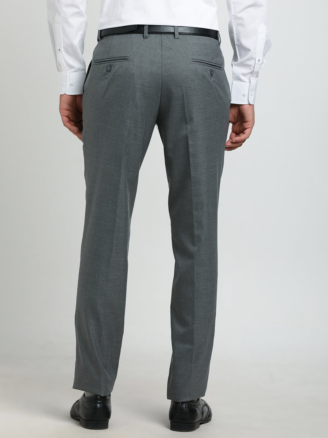 Poly Viscose Grey Plain Slim Fit Flat Front Formal Trouser