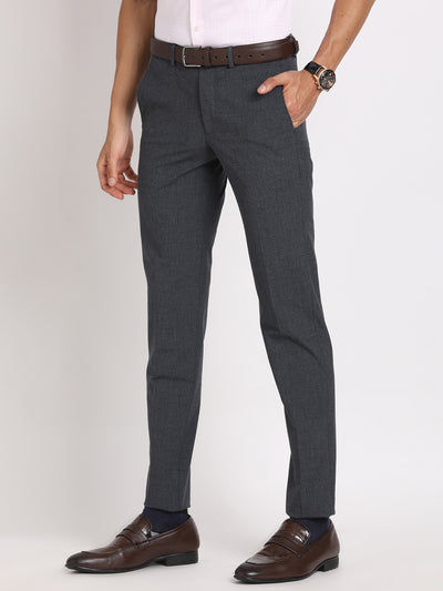 Poly Viscose Grey Checkered Slim Fit Flat Front Ceremonial Trouser