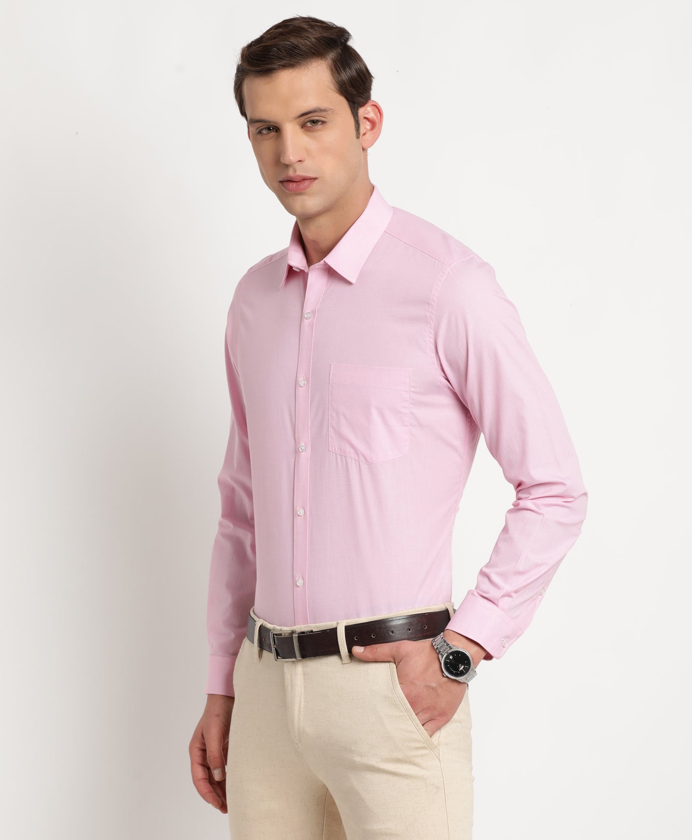 100% Cotton Pink Plain Slim Fit Full Sleeve Formal Shirt
