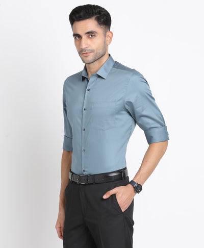 100% Cotton Grey Plain Slim Fit Full Sleeve Formal Shirt